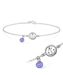 Round Anchor with Purple Semi-Precious Silver Anklet ANK-198